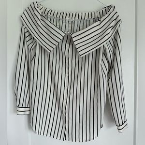 PLEIONE XS Long Sleeved Button Up White & Black Stripped Top Shirt, Hardly Worn